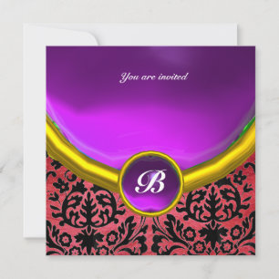 Invitación DAMASK GEM STONE MONOGRAM seda morado negro