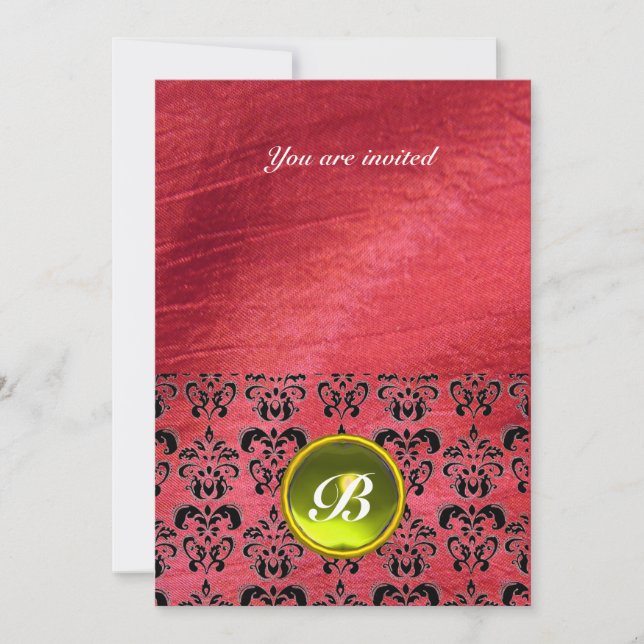 Invitación DAMASK GEM STONE MONOGRAM seda púrpura (Anverso)