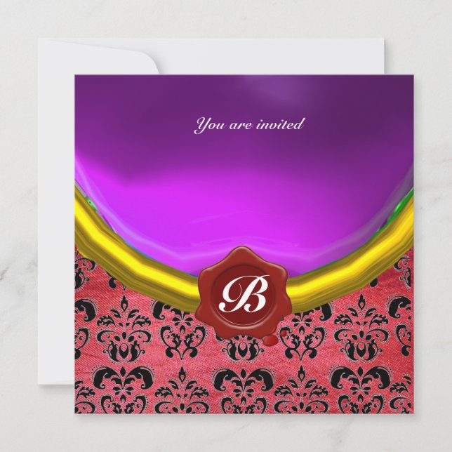 Invitación DAMASK GEM STONE MONOGRAM seda violeta (Anverso)
