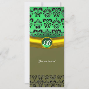 Invitación DAMASK GEM STONE MONOGRAM verde