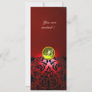 Invitación DAMASK GEMA PIEDRA MONOGRAMA amarillo rojo