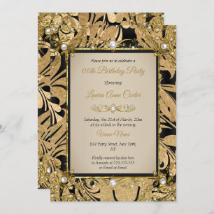 Invitación Damask Gold Beige Pearl Foto Fiesta de cumpleaños
