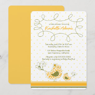 Invitación Damask Mom Y Baby Bird Moda Yellow Baby Shower