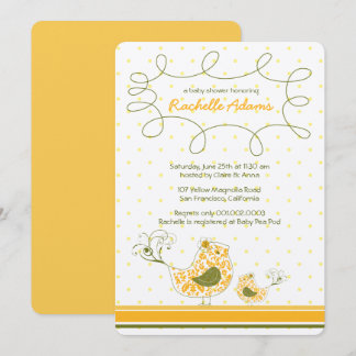 Invitación Damask Mom Y Baby Bird Moda Yellow Baby Shower