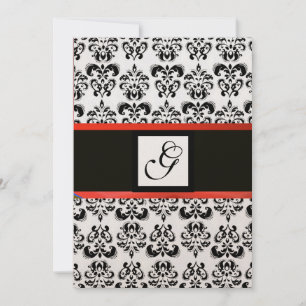 Invitación DAMASK MONOGRAM, negro ,rojo oro metálico