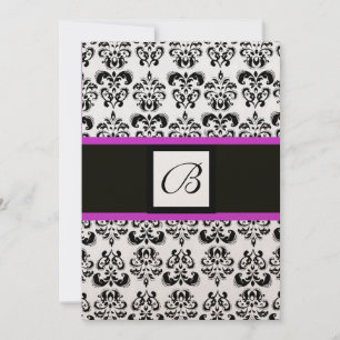 Invitación DAMASK MONOGRAM, negro y blanco, oro violeta rosa