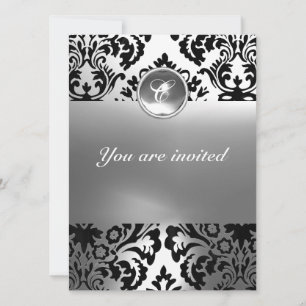 Invitación DAMASK MONOGRAMA PIEDRA GEMA blanca