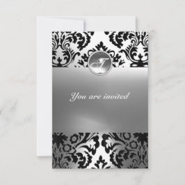 Invitación DAMASK MONOGRAMA PIEDRA GEMA blanca