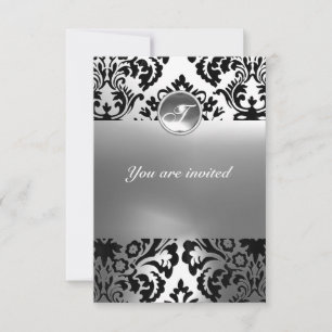 Invitación DAMASK MONOGRAMA PIEDRA GEMA blanca