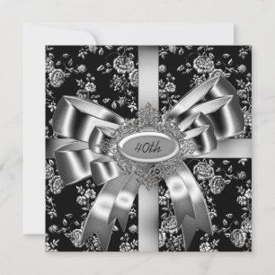 Invitación Damask Negro Blanco Joya Plata Arco 40º