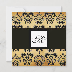 Invitación DAMASK PARCHMENT SQUARE MONOGRAM, marrón negro