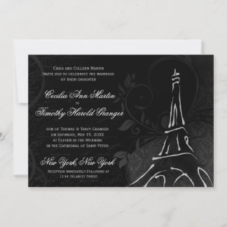 Invitación Damask Parisienne - Boda negro de medianoche