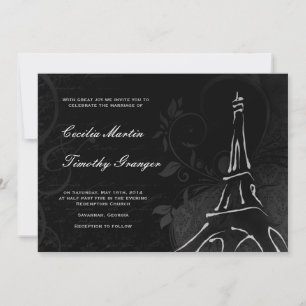 Invitación Damask Parisienne - Boda negro de medianoche