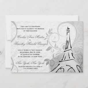 Invitación Damask Parisienne - Elegante Boda blanco y negro