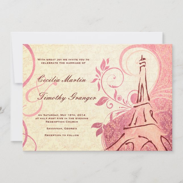 Invitación Damask Parisienne - Honeysuckle & Ivory Boda (Anverso)