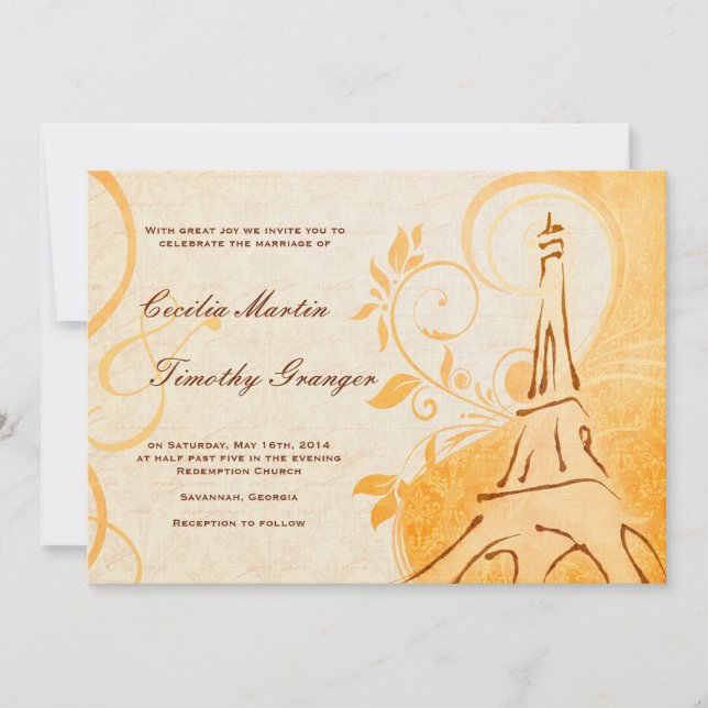 Invitación Damask Parisienne - Marmalade & Fall Spice Boda (Anverso)
