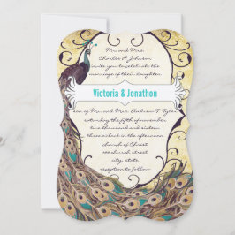 Invitación Damask Peacock Elegance Eggplant Gold y Aqua