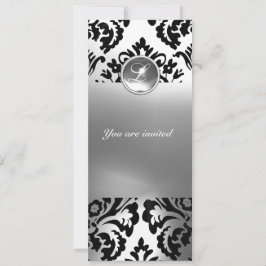 Invitación DAMASK PIEDRA PRECIOSA MONOGRAMA blanca