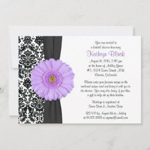 Invitación Damask Purple Gerbera Receta Daisy Ducha de Novia