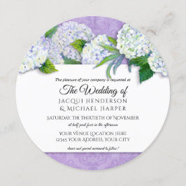 Invitación Damask redonda Hydrangea Boda morado floral