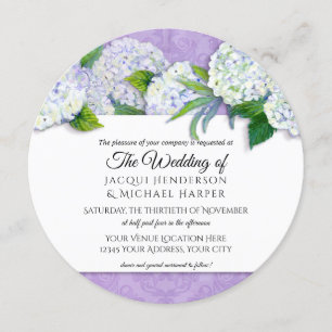 Invitación Damask redonda Hydrangea Boda morado floral