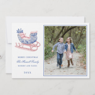 Invitación Damask Sleigh rosa y azul