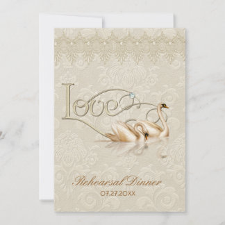 Invitación Damask Swan Elegance Ivory - Cena ensayada