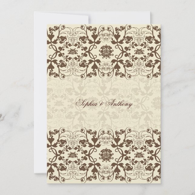 Invitación Damask Swirls Lace Café Elegant Wedding Invite (Anverso)