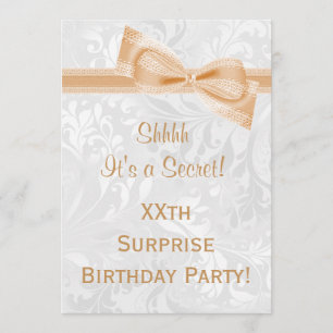 Invitación Damask y Bow Surprise Birday Party