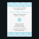 Invitación Dámaso azul dulce dieciséis cumpleaños<br><div class="desc">Hermosas invitaciones para fiestas Sweet 16 o Quinceanera con un delicado patrón de damasco rosa. 
 Diseño Mujka Art</div>