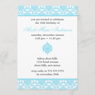 Invitación Dámaso azul dulce dieciséis cumpleaños