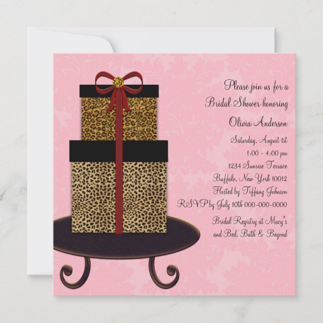 Invitación Dámaso rosa Leopardo Regalos Bridal Shower (Anverso)