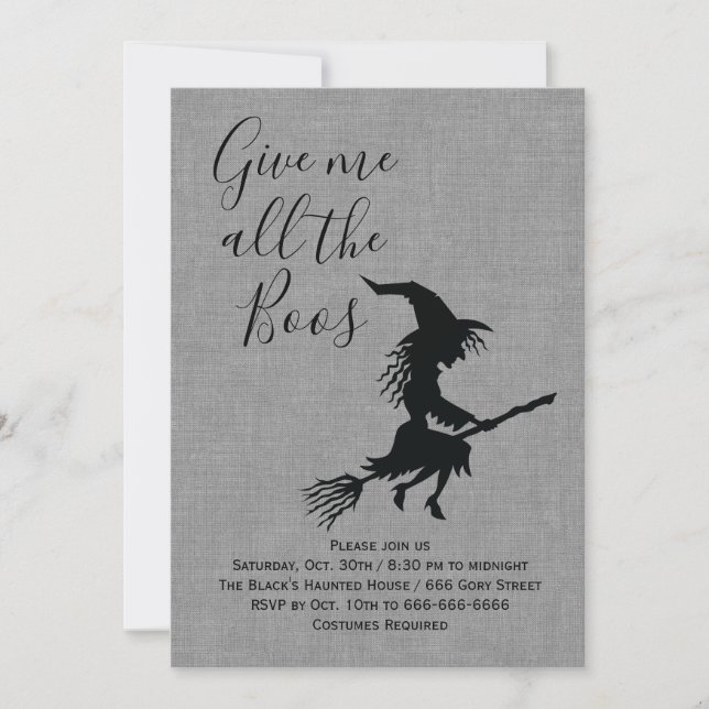 Invitación Dame toda la fiesta de Boos Linen Halloween (Anverso)