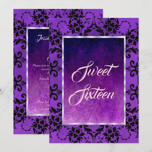 Invitación Dámpara negro elegante y dulce morado gótico 16 (Anverso / Reverso)