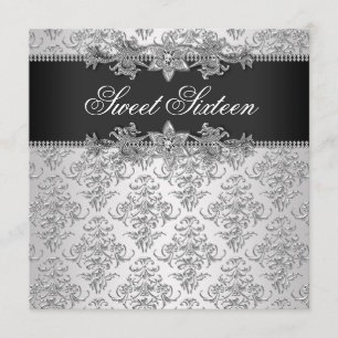 Invitación Dámpara negro plateado Dulce blanco negro 16 cumpl