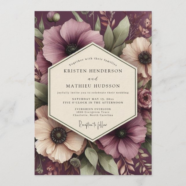 Invitación Damson Romantic Bloom Wedding (Anverso)