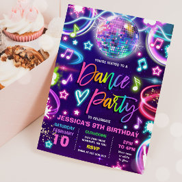 Invitación Dance Birday Party Neon Glow Dance Disco