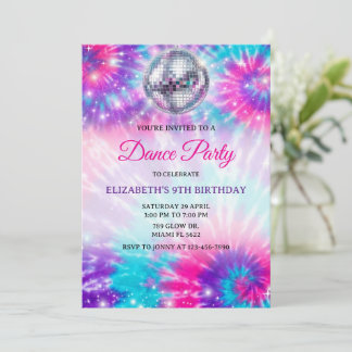 Invitación Dance Birthday Party Tie Dye Glow Dance Disco