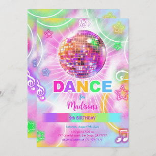 Invitación Dance Disco Fiesta Neon Glow
