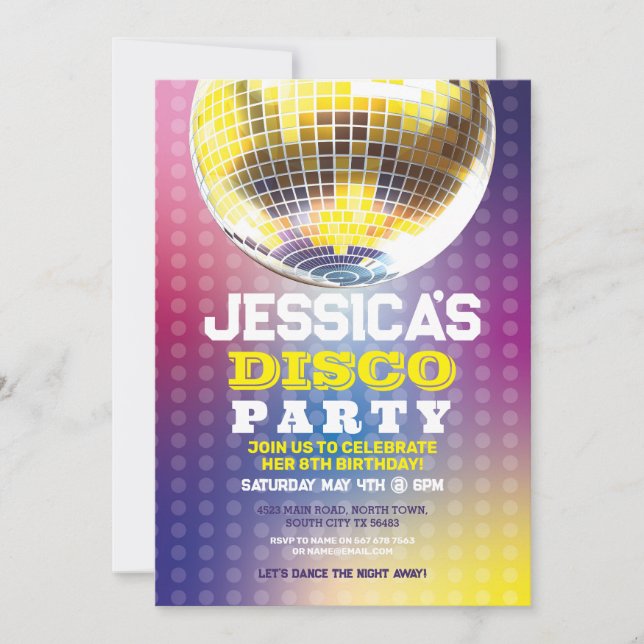 Invitación Dance Let's Fiesta Birthday invita a Chicas a disc (Anverso)