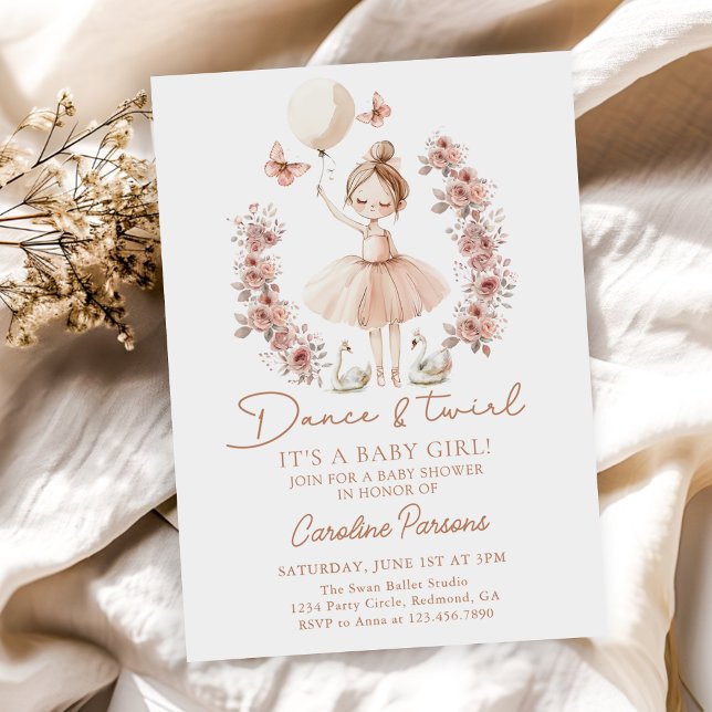 Invitación Dance & Twirl Ballerina Ballet Baby Shower (Subido por el creador)