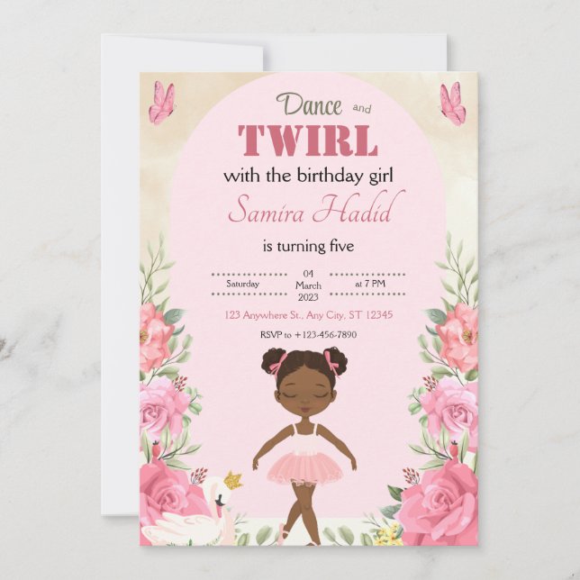 Invitación Dance y Twirl bonito Ballerina floral (Anverso)
