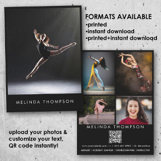 Invitación Dancer Choreographer Comp Card 5 Photo QR Code