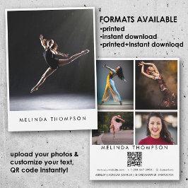 Invitación Dancer Choreographer Comp Card 5 Photo QR Code