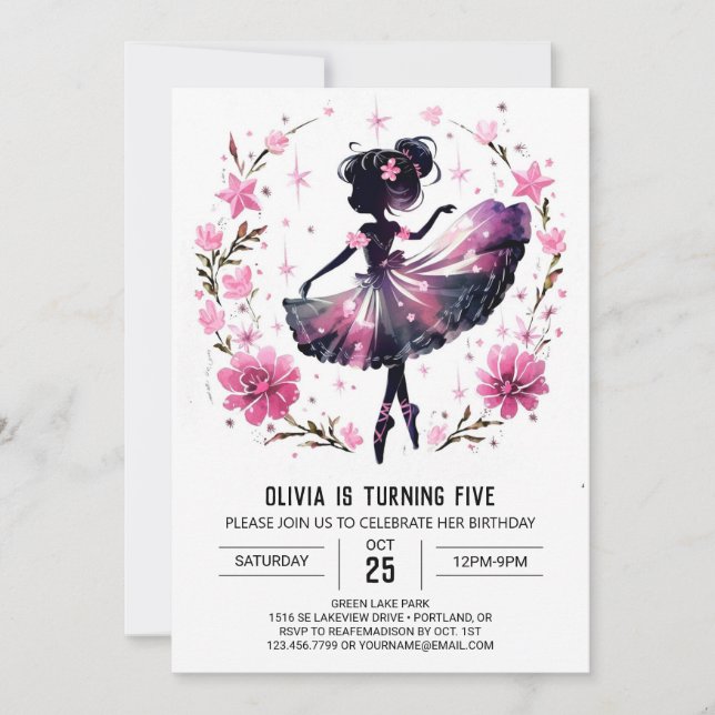 Invitación Dancer Editable Ballerina Cumpleaños (Anverso)