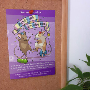 Invitación Dancing Mice Age & Name Happy Birday Fiesta