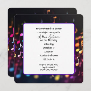 Invitación Dancing Music Notes Birday Party