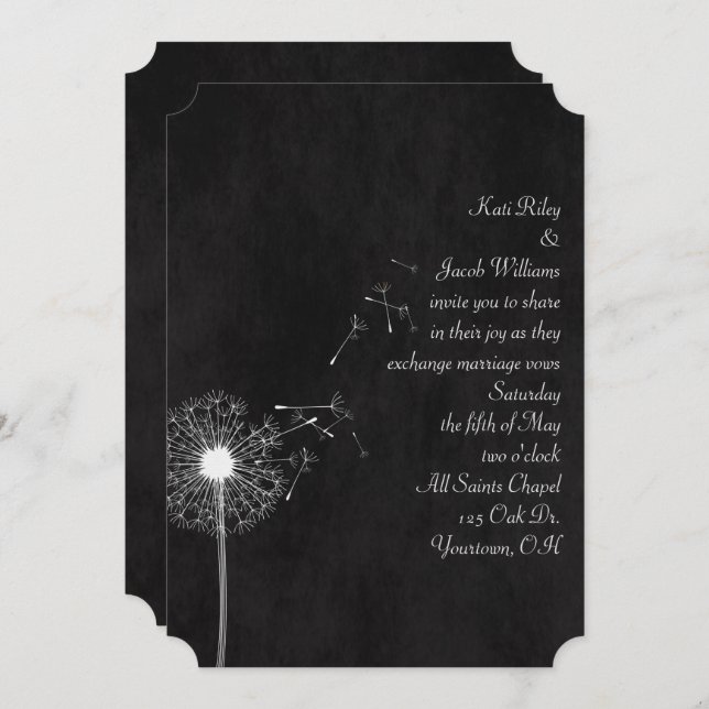Invitación Dandelion blanco (Anverso / Reverso)