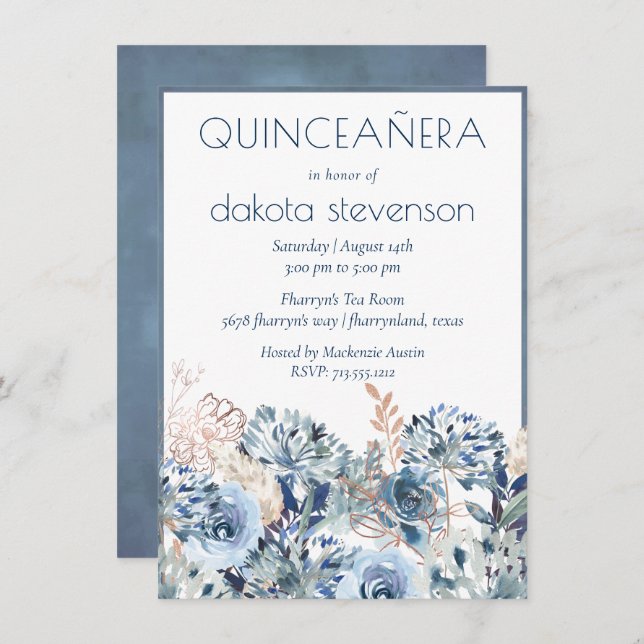 Invitación Dandelion Floral | Bouquet Quiceanera silenciado (Anverso / Reverso)
