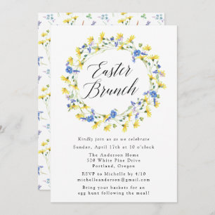 Invitación Dandelions amarillos y brunch floral azul de Pascu